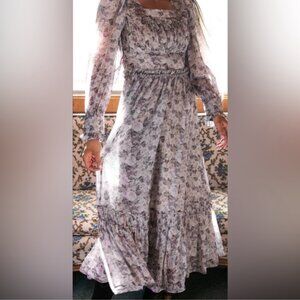 Ivy City Co SMALL Viola Midi Dress Floral Victorian Chiffon Ruffle Romantic